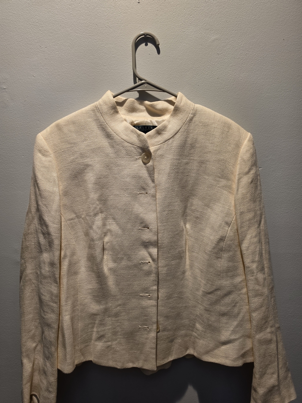 Ralph Lauren Cream Collarless Button-Front Blazer